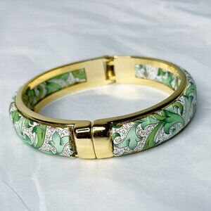 Floral Gold Bangle Bracelet Viola Green & White